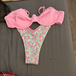 Kulani Kinis Pink Floral Ribbed Bikini Set